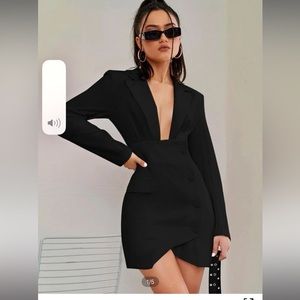 Plunging neck Asymmetrical hem Dress